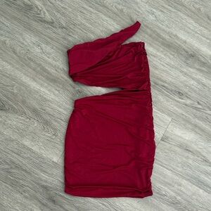 Oh Polly Burgundy One-Shoulder Mini Dress